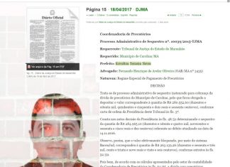 TJMA sequestra R$ 263.139,26 do município de Carolina