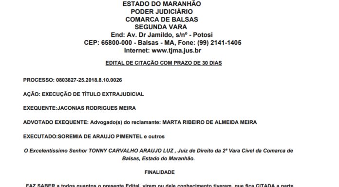 EDITAL DE CITAÇÃO: EXECUÇÃO DE TÍTULO EXTRAJUDICIAL