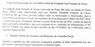 Edital de Convocação de Assembleia Geral da Fundação José Gonçalo de Sousa