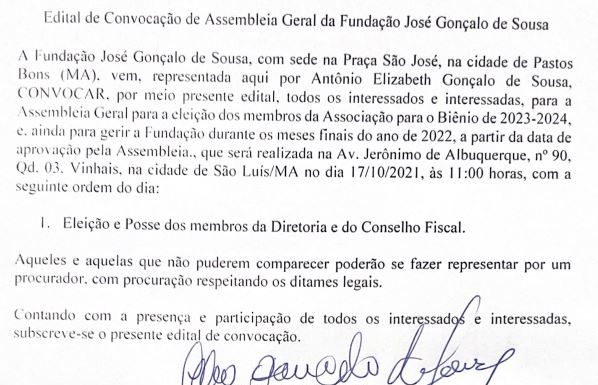 Edital de Convocação de Assembleia Geral da Fundação José Gonçalo de Sousa