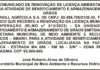 COMUNICADO DE RENOVAÇÃO DE LICENÇA AMBIENTAL PARA ATIVIDADE DE BENEFICIAMENTO E ARMAZENAGEM DE GRÃOS