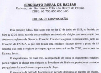 SINDICATO RURAL DE BALSAS – EDITAL DE CONVOCAÇÃO