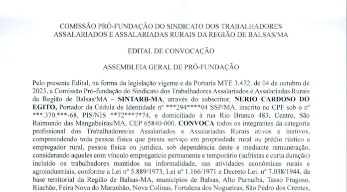 EDITAL DE CONVOCAÇÃO ASSEMBLEIA GERAL DE PRÓ-FUNDAÇÃO