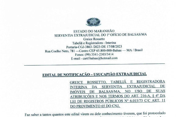 EDITAL DE NOTIFICAÇÃO – USUCAPIÃO EXTRAJUDICIAL