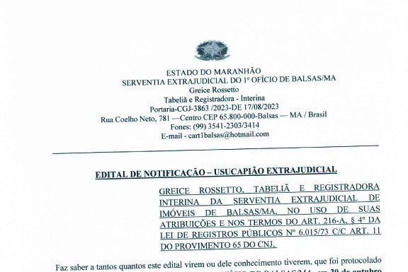 EDITAL DE NOTIFICAÇÃO – USUCAPIÃO EXTRAJUDICIAL