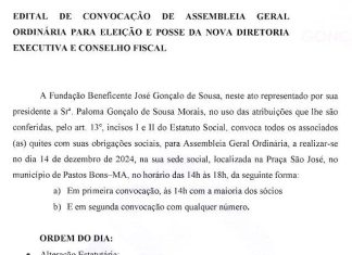 EDITAL DE CONVOCAÇÃO DE ASSEMBLEIA GERAL ORDINÁRIA PARA ELEIÇÃO E POSSE DA NOVA DIRETORIA