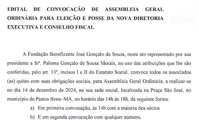 EDITAL DE CONVOCAÇÃO DE ASSEMBLEIA GERAL ORDINÁRIA PARA ELEIÇÃO E POSSE DA NOVA DIRETORIA