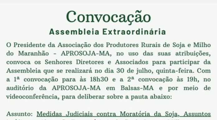EDITAL DE CONVOCAÇÃO ASSEMBLEIA EXTRAORDINÁRIA – APROSOJA